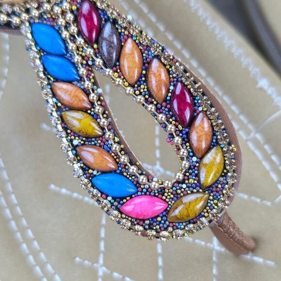 🩵⏭️NIB Brown Beaded Cushioned Boho Sandals Size 8 - Picture 8 of 12